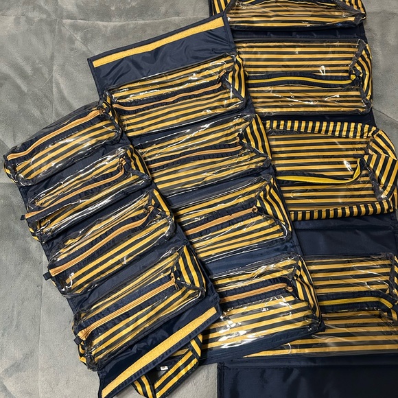 Joy Mangano Yellow Gold and Navy Trio Travel Bag with Bold Stripes - Picture 2 of 4